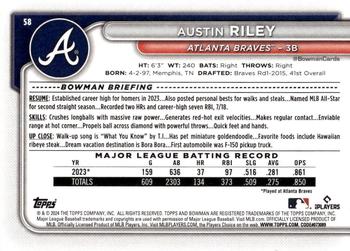 2024 Bowman #58 Austin Riley Back