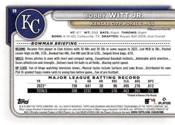 2024 Bowman #59 Bobby Witt Jr. Back