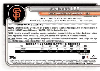 2024 Bowman #69 Jung-hoo Lee Back