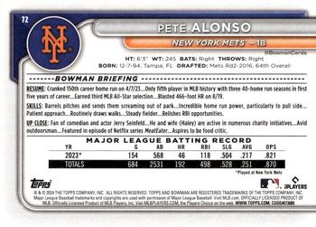 2024 Bowman #72 Pete Alonso Back