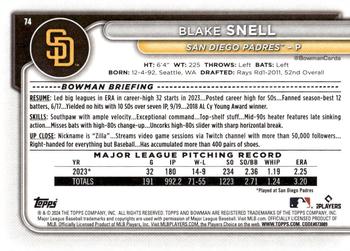 2024 Bowman #74 Blake Snell Back