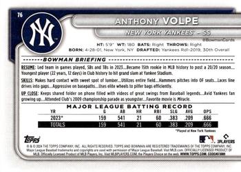 2024 Bowman #76 Anthony Volpe Back