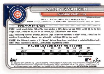 2024 Bowman #92 Dansby Swanson Back