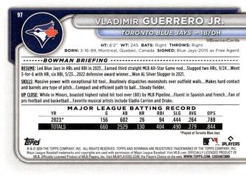 2024 Bowman #97 Vladimir Guerrero Jr. Back