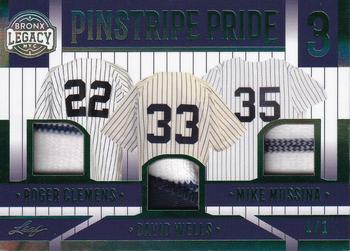 2023 Leaf A Bronx Legacy - Pinstripe Pride 3 Relics Emerald #PP3-2 Roger Clemens / Mike Mussina / David Wells Front