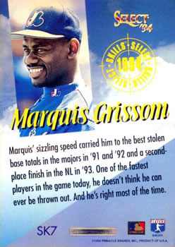 1994 Select - Select Skills #SK7 Marquis Grissom Back