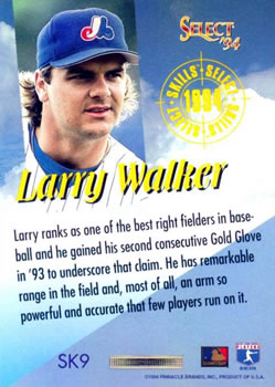 1994 Select - Select Skills #SK9 Larry Walker Back