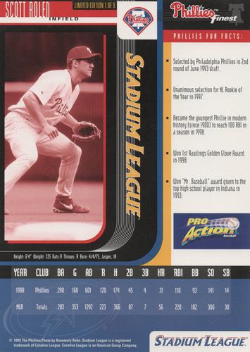 1999 Philadelphia Phillies Stadium League Phillies Finest 5x7 #1 Scott Rolen Back