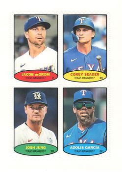 2023 Topps Heritage - 1974 Topps Stamps High Number #74S-77 / 74S-78 / 74S-79 / 74S-80 Jacob deGrom / Corey Seager / Josh Jung / Adolis Garcia Front