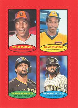 2023 Topps Heritage - 1974 Topps Stamps High Number Red #74S-73 / 74S-74 / 74S-75 / 74S-76 Willie McCovey / Dave Winfield / Xander Bogaerts / Fernando Tatis Jr. Front