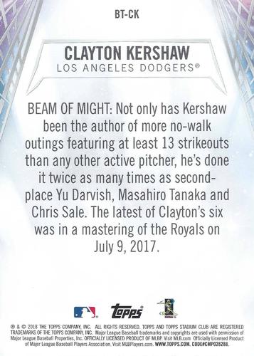 2018 Stadium Club Beam Team 5x7 #BT-CK Clayton Kershaw Back