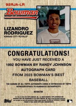 2023 Bowman's Best - 1992 Bowman by Randy Johnson Autographs #92RJA-LR Lizandro Rodriguez Back