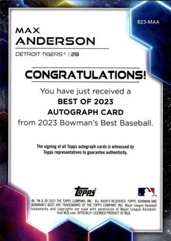 2023 Bowman's Best - Best of 2023 Autographs Gold Refractors #B23-MAA Max Anderson Back