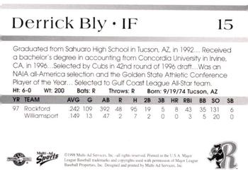1998 Multi-Ad Rockford Cubbies #NNO Derrick Bly Back