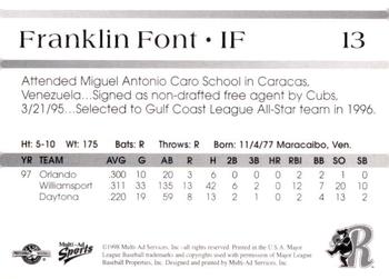 1998 Multi-Ad Rockford Cubbies #NNO Franklin Font Back