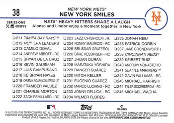 2024 Topps #38 New York Smiles: Mets Heavy Hitters Share a Laugh Back