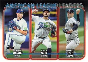 2024 Topps #57 American League Leaders Wins (Chris Bassitt / Zach Eflin / Gerrit Cole) Front