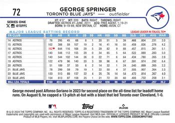 2024 Topps #72 George Springer Back
