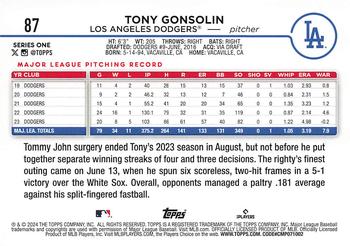 2024 Topps #87 Tony Gonsolin Back