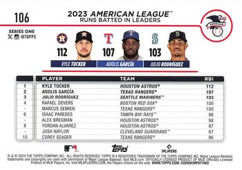 2024 Topps #106 American League Leaders Runs Batted In (Kyle Tucker / Adolis García / Julio Rodríguez) Back