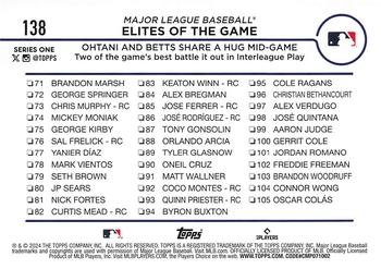 2024 Topps #138 Elites of the Game: Ohtani and Betts Share a Hug Mid-Game Back