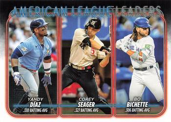 2024 Topps #149 American League Leaders Batting Average (Yandy Díaz / Corey Seager / Bo Bichette) Front