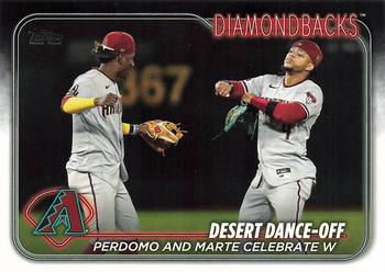 2024 Topps #190 Desert Dance-Off: Perdomo and Marte Celebrate W Front