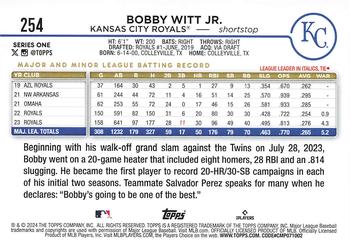 2024 Topps #254 Bobby Witt Jr. Back