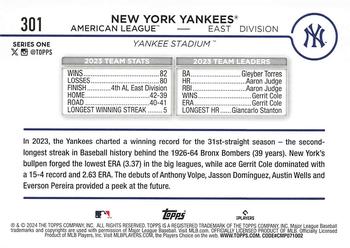2024 Topps #301 New York Yankees Back