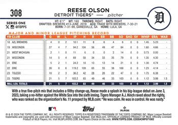 2024 Topps #308 Reese Olson Back