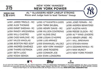2024 Topps #315 New York Power: AL Sluggers Keep Lineup Strong Back