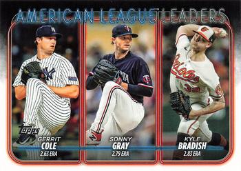 2024 Topps #324 American League Leaders ERA (Gerrit Cole / Sonny Gray / Kyle Bradish) Front