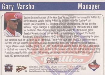 2001 Multi-Ad Reading Phillies Alvernia College Edition #25 Gary Varsho Back