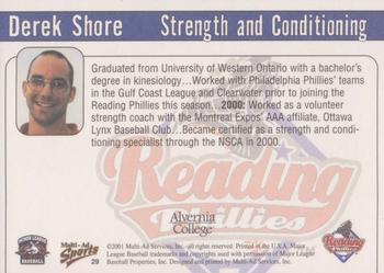 2001 Multi-Ad Reading Phillies Alvernia College Edition #29 Derek Shore Back