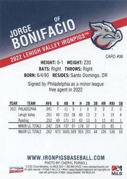 2022 Choice Lehigh Valley IronPigs #06 Jorge Bonifacio Back