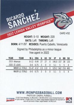 2022 Choice Lehigh Valley IronPigs #32 Ricardo Sanchez Back