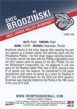 2022 Choice Lehigh Valley IronPigs #42 Greg Brodzinski Back