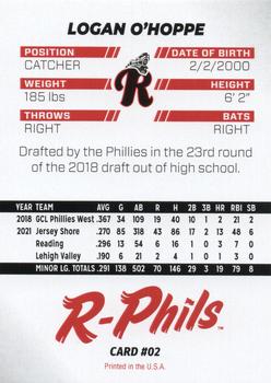 2022 R-Phils Philadelphia Phillies Top 25 Prospects #02 Logan O'Hoppe Back