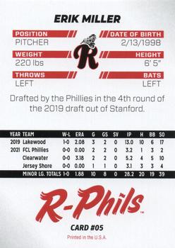 2022 R-Phils Philadelphia Phillies Top 25 Prospects #05 Erik Miller Back