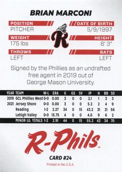 2022 R-Phils Philadelphia Phillies Top 25 Prospects #24 Brian Marconi Back