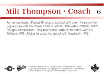 1998 Multi-Ad Reading Phillies Blue Border #6 Milt Thompson Back