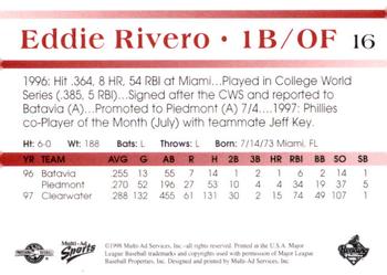 1998 Multi-Ad Reading Phillies Blue Border #16 Eddie Rivero Back