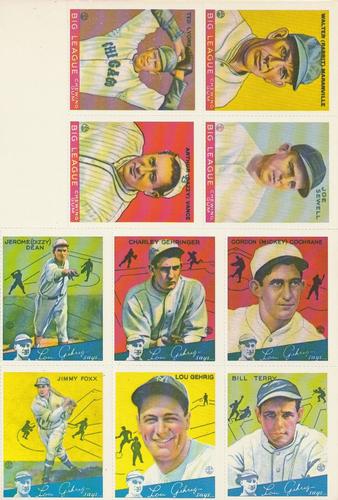 1978 Dover Publications Hall of Fame Cards Reprints - Panels #1/2/2/6/7/21/23/37/117/165 Ted Lyons / Walter Maranville / Arthur Vance / Joe Sewell / Jerome Dean / Charlie Gehringer / Gordon Cochrane / Jimmy Foxx / Lou Gehrig / Bill Terry Front