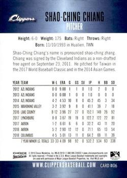 2019 Choice Columbus Clippers #6 Shao-Ching Chiang Back