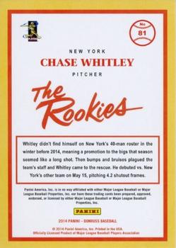 2014 Donruss The Rookies #81 Chase Whitley Back