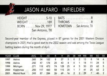2002 Round Rock Express #NNO Jason Alfaro Back