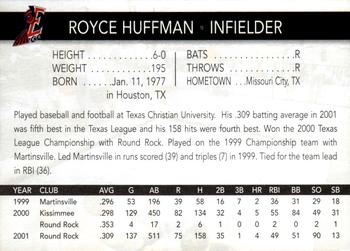 2002 Round Rock Express #NNO Royce Huffman Back