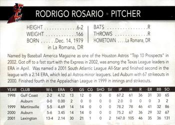 2002 Round Rock Express #NNO Rodrigo Rosario Back