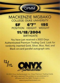 2023 Onyx Premium - Gold #OPMM Mackenzie Mgbako Back