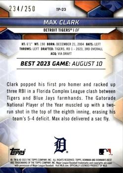 2023 Bowman's Best - Top Prospects Purple Refractors #TP-23 Max Clark Back